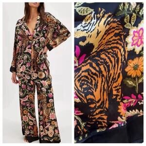 🆕 NWT FP Pajama SET Iron Combo Tiger Floral Print SILKY oversized XL Long Tall